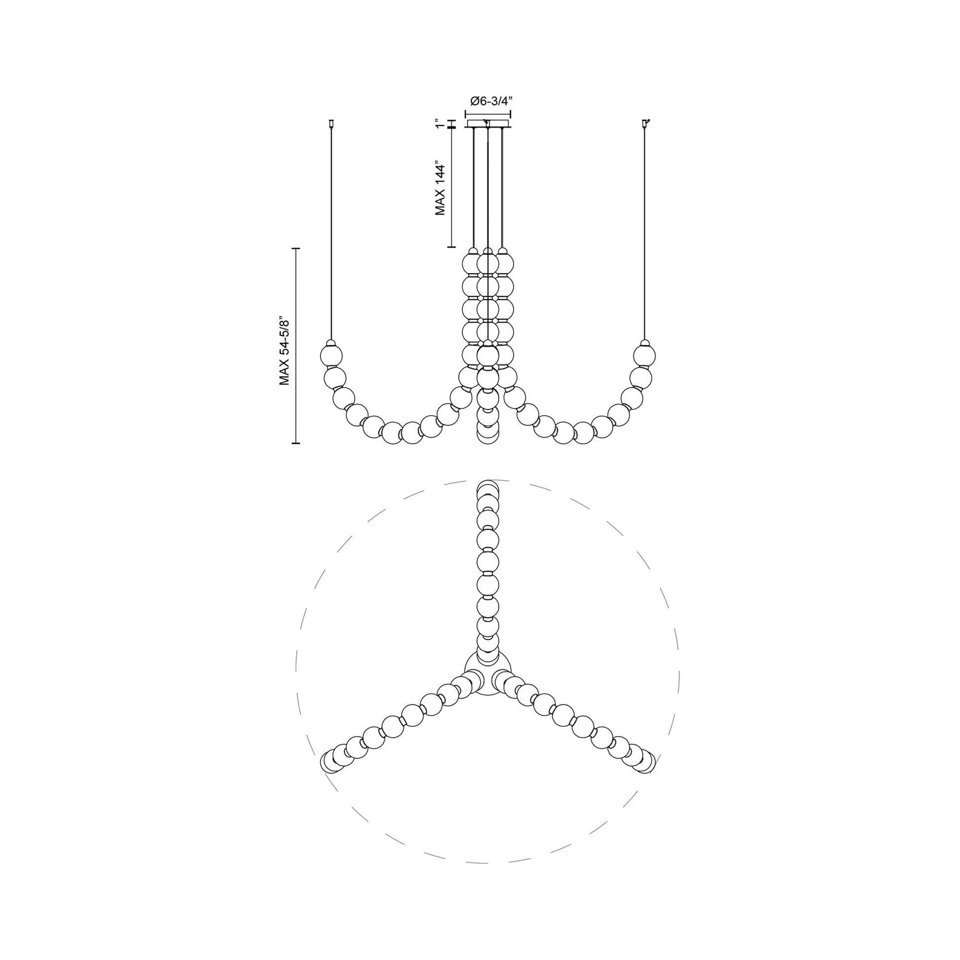 Akoya LED Chandelier - line drawing.