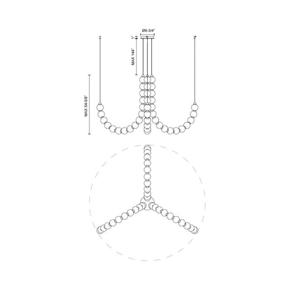 Akoya LED Chandelier - line drawing.