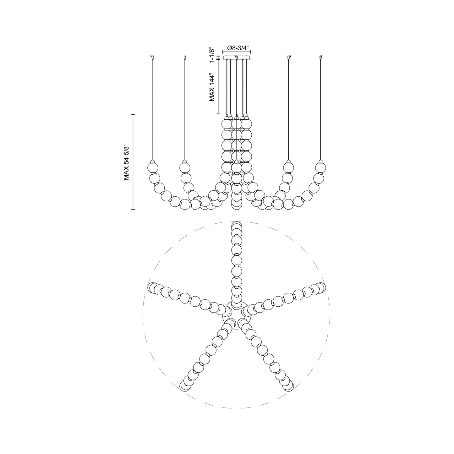 Akoya LED Chandelier - line drawing.