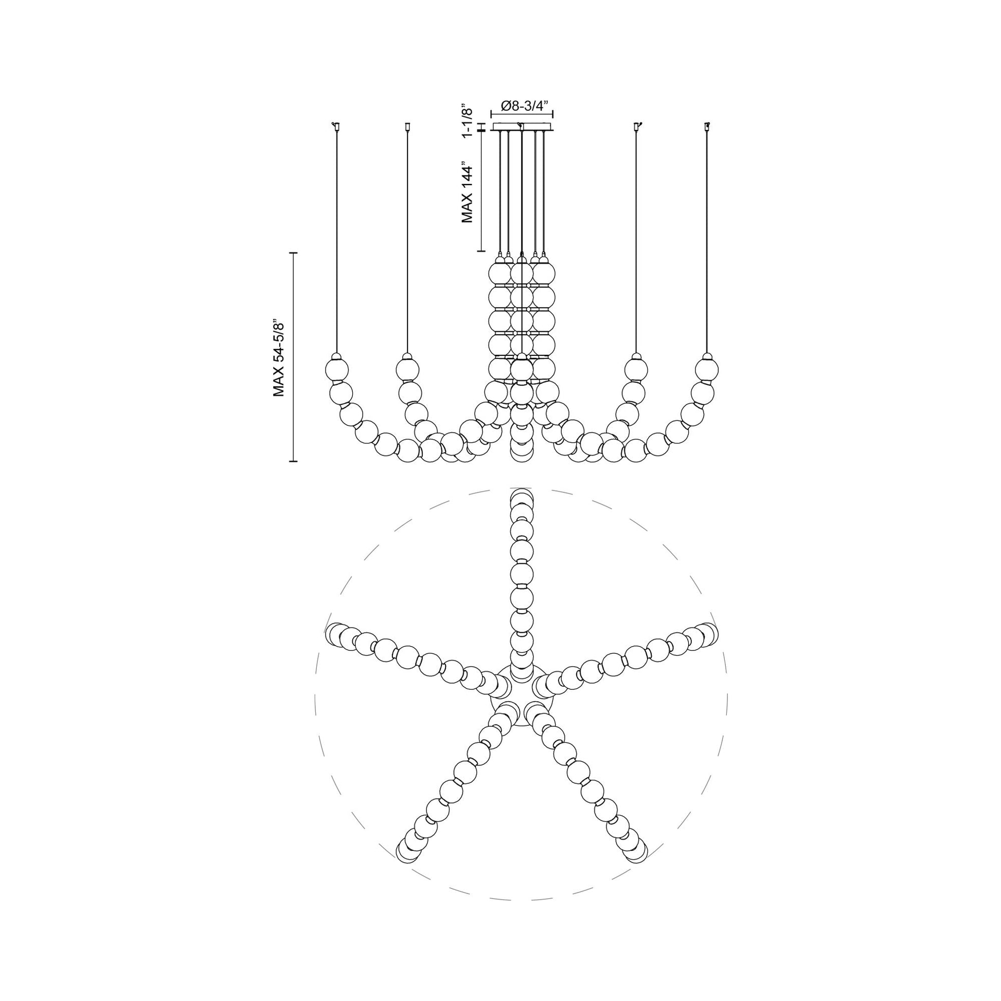 Akoya LED Chandelier - line drawing.
