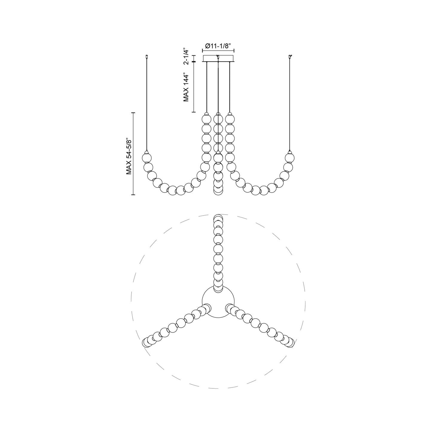 Akoya LED Chandelier - line drawing.