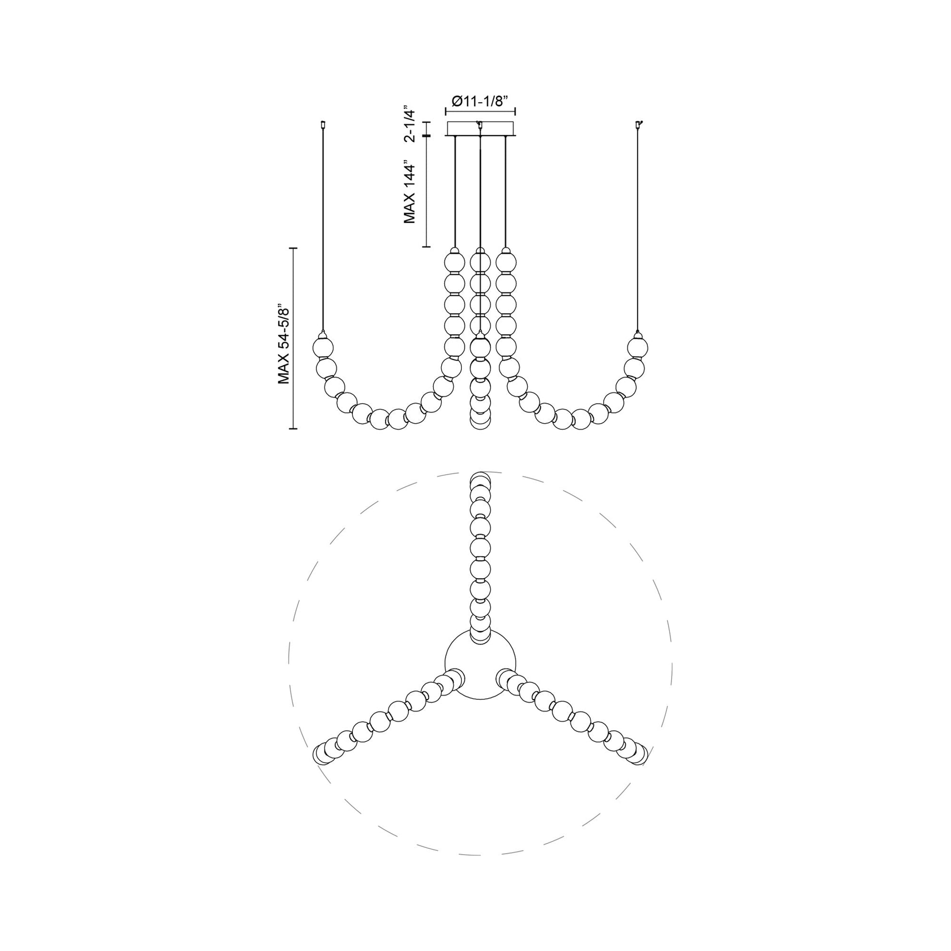 Akoya LED Chandelier - line drawing.