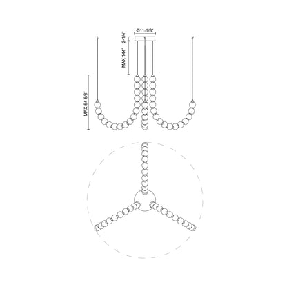 Akoya LED Chandelier - line drawing.