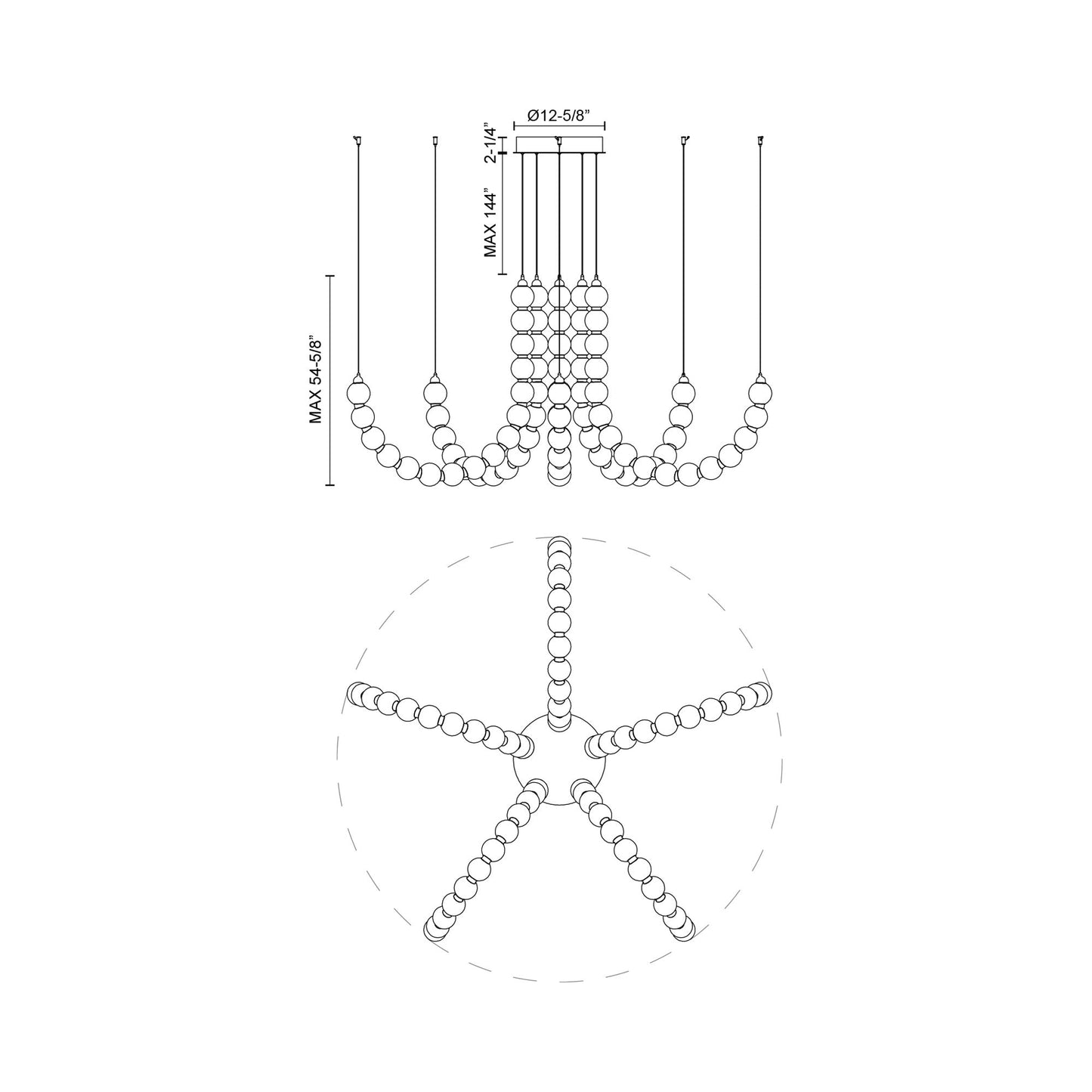 Akoya LED Chandelier - line drawing.