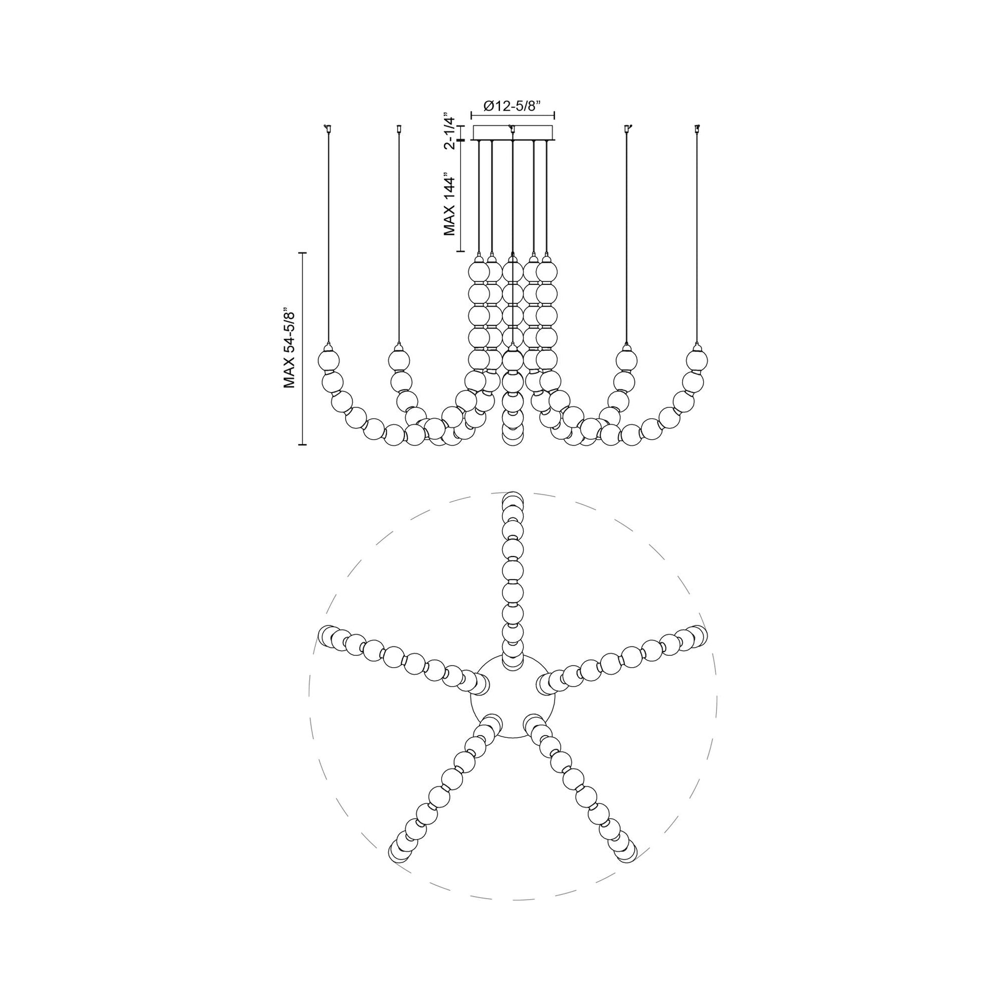 Akoya LED Chandelier - line drawing.