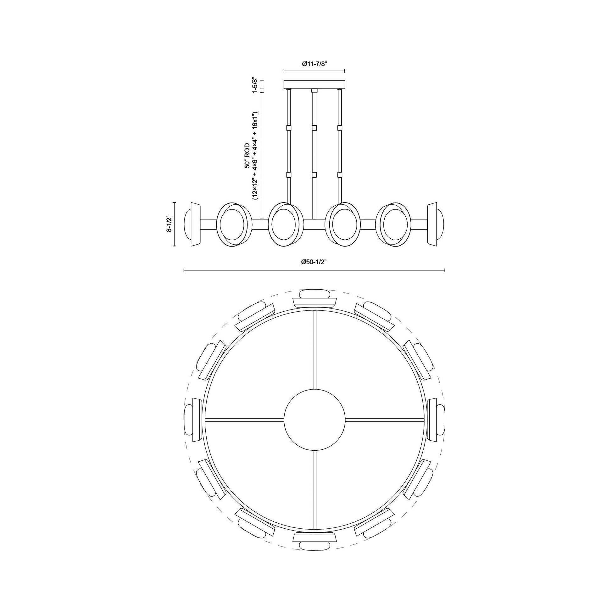 Alonso LED Chandelier - line drawing.