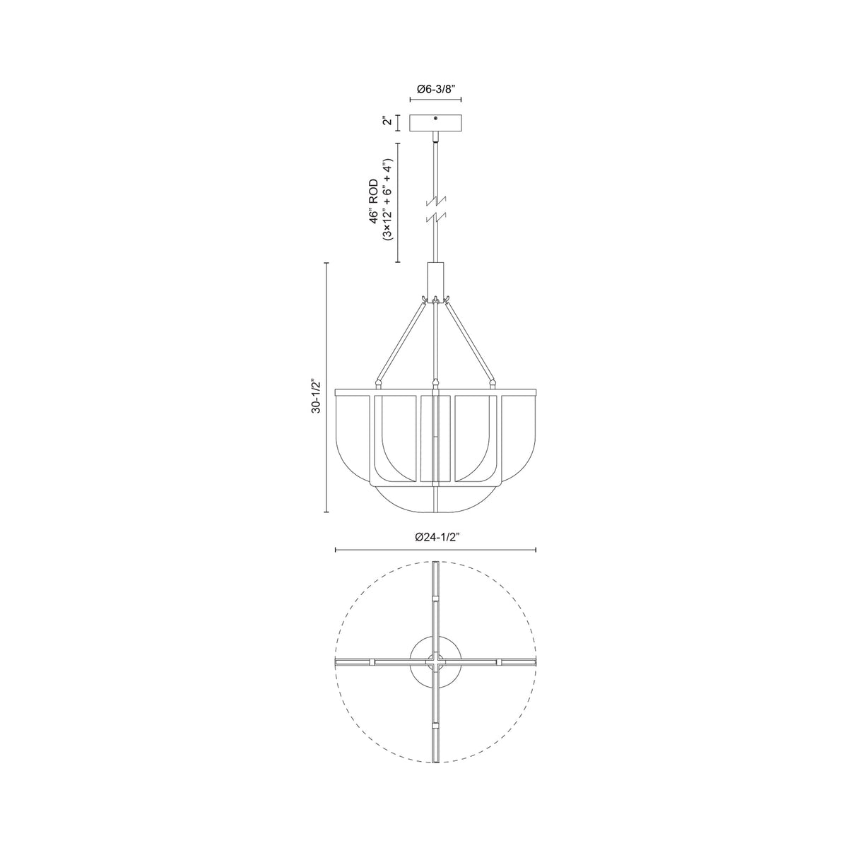 Anders LED Chandelier - line drawing.