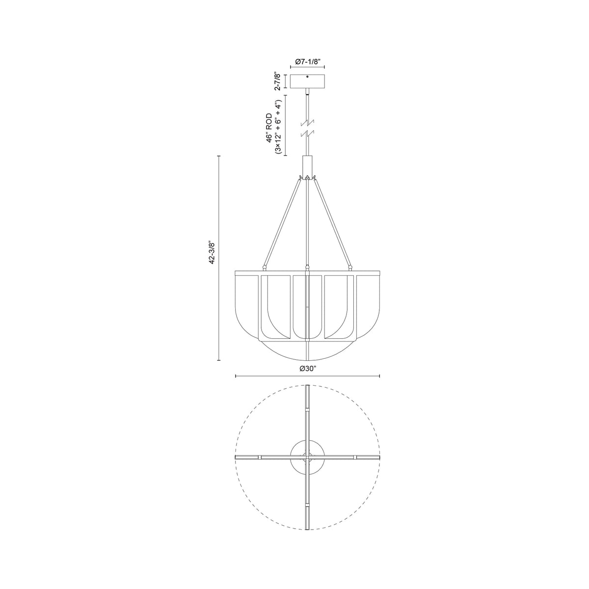 Anders LED Chandelier - line drawing.