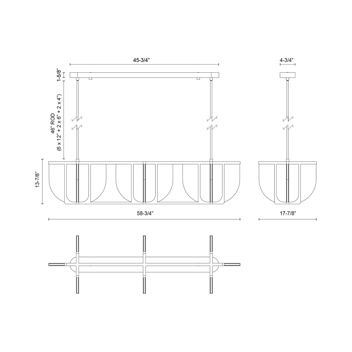 Anders Linear LED Pendant Light - line drawing.