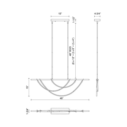 Aryas LED Linear Pendant Light - line drawing.