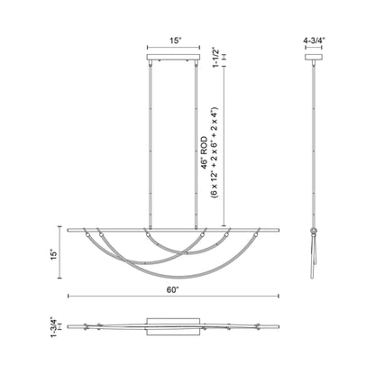Aryas LED Linear Pendant Light - line drawing.