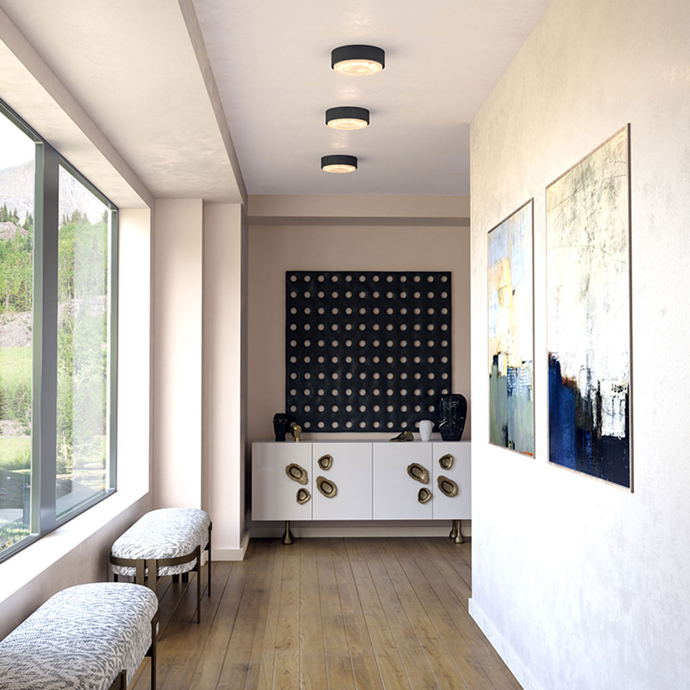 Blanco LED Flush Mount Ceiling Light in living room.