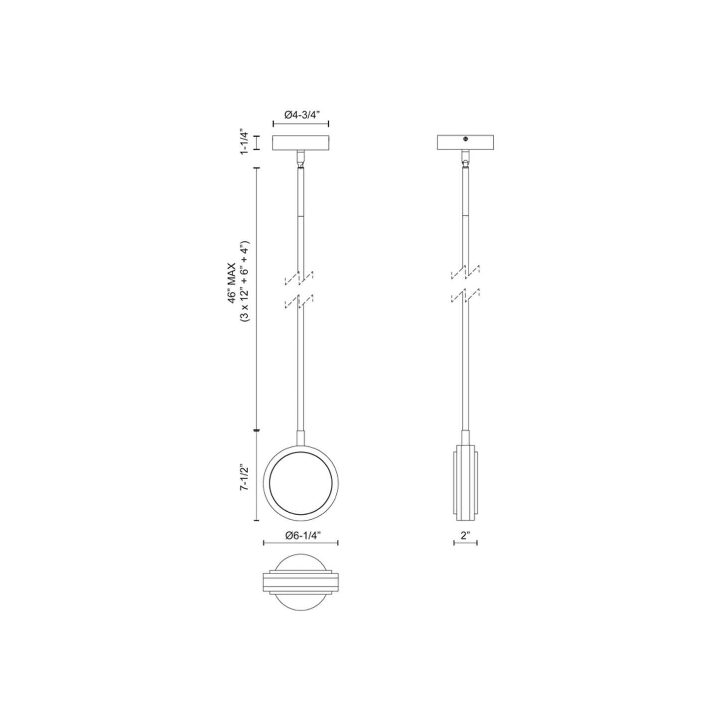 Blanco LED Pendant Light - line drawing.