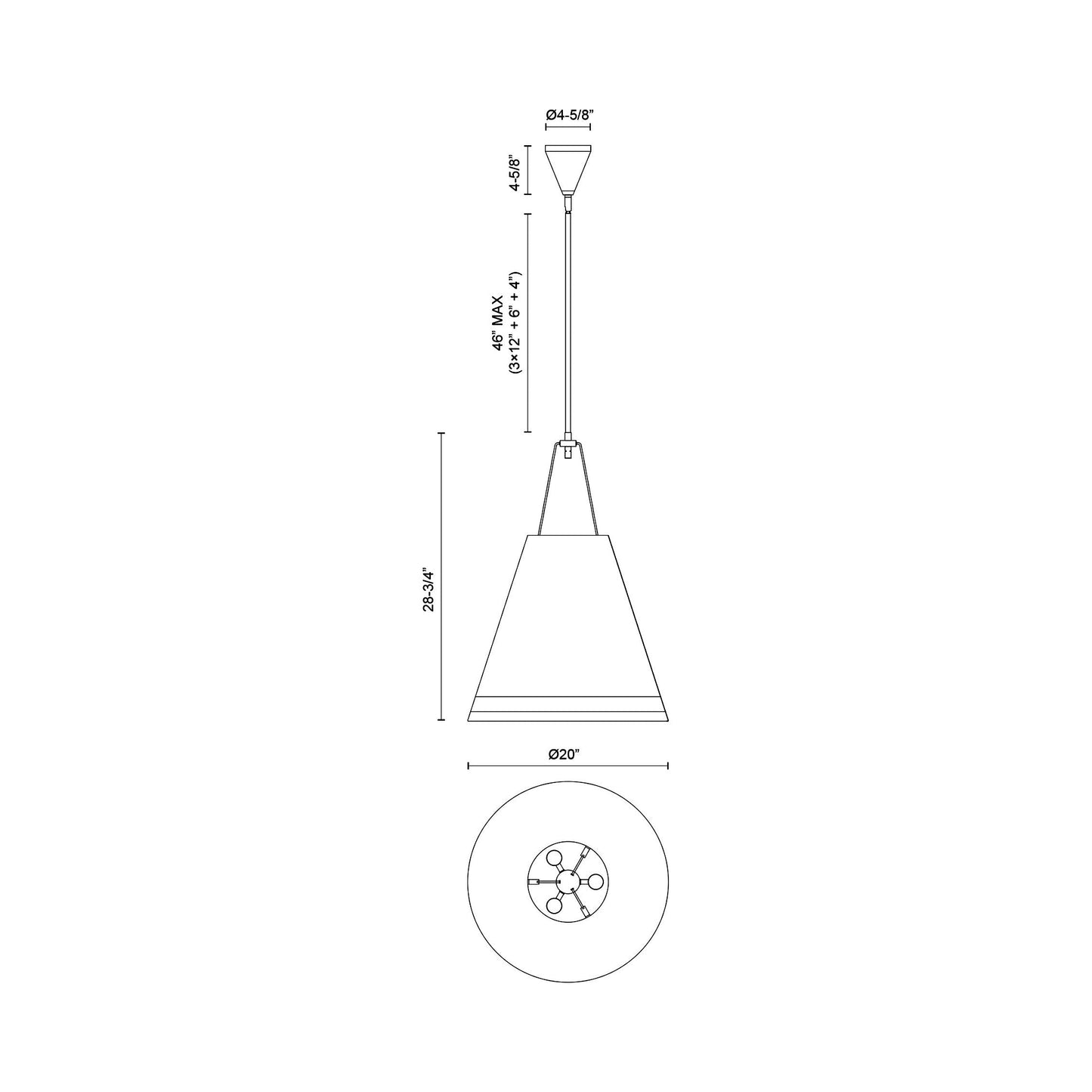 Brickell Pendant Light - line drawing.