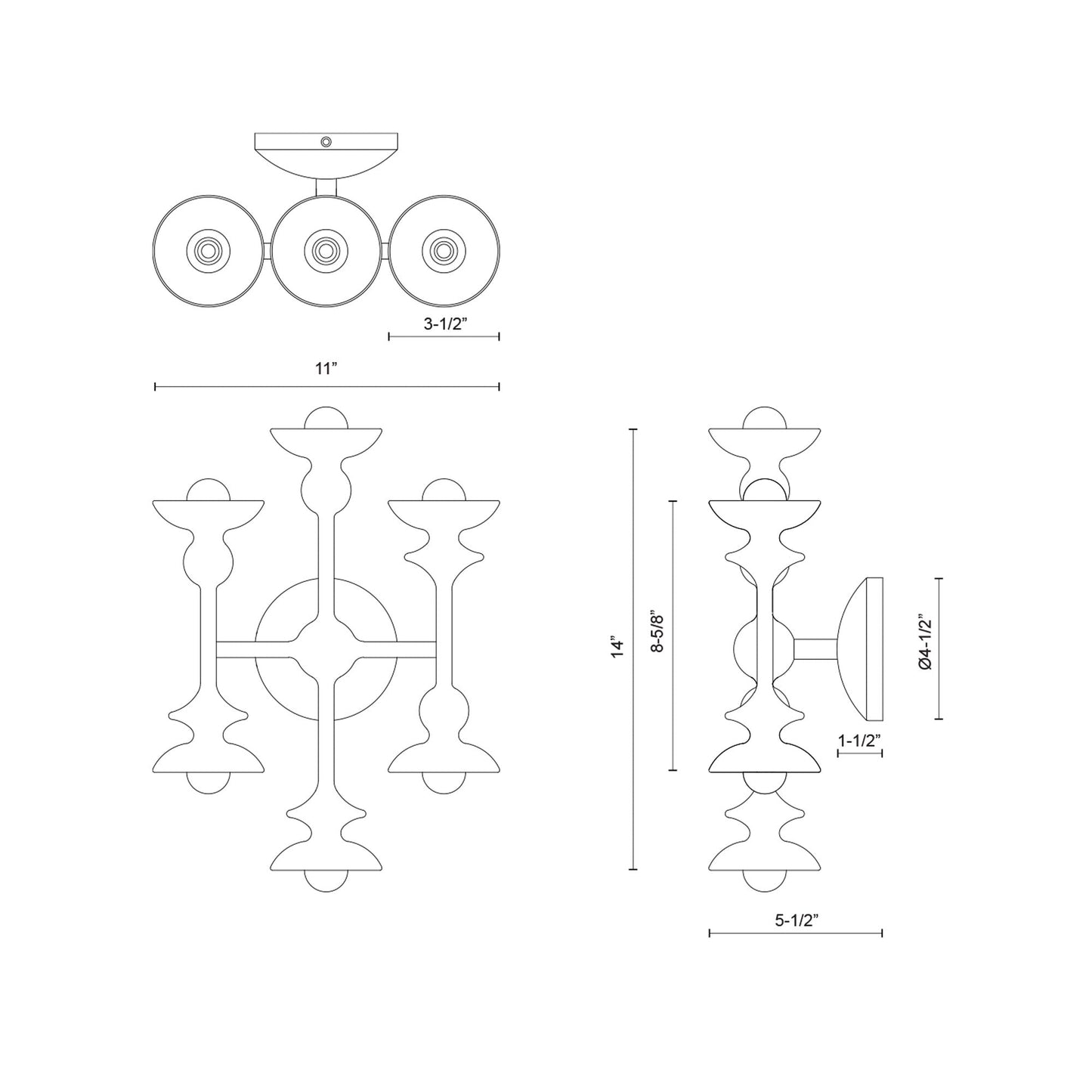 Cadence Wall Light - line drawing.