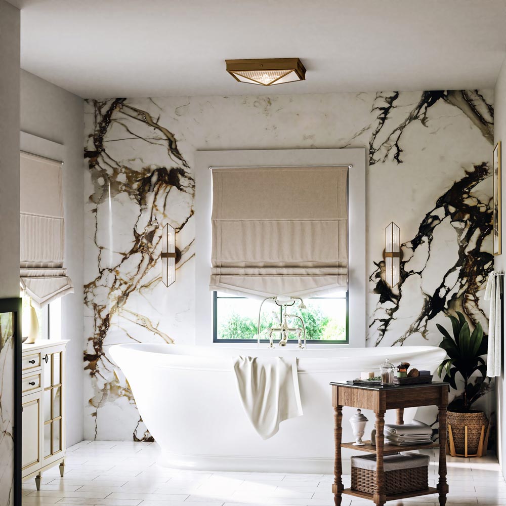 Cairo Flush Mount Ceiling Light in bathroom.