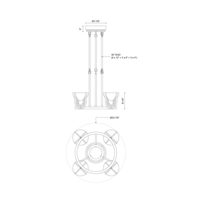 Colette LED Chandelier - line drawing.