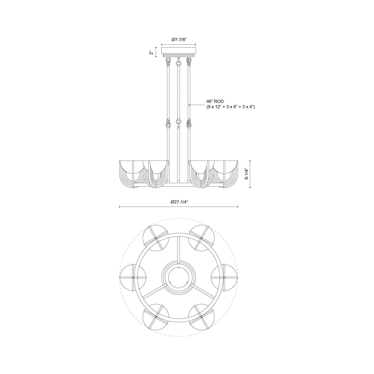 Colette LED Chandelier - line drawing.