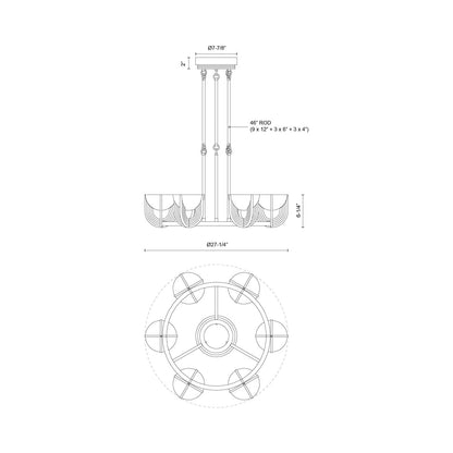 Colette LED Chandelier - line drawing.
