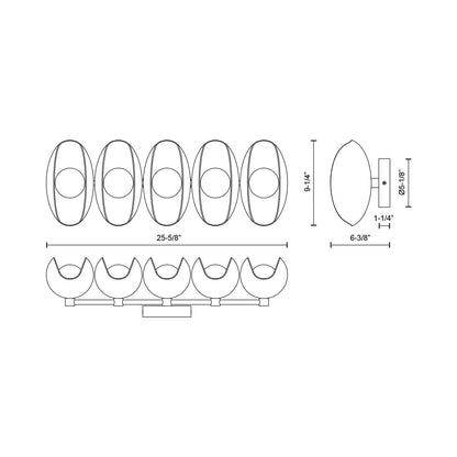 Cortez LED Bath Vanity Light - line drawing.