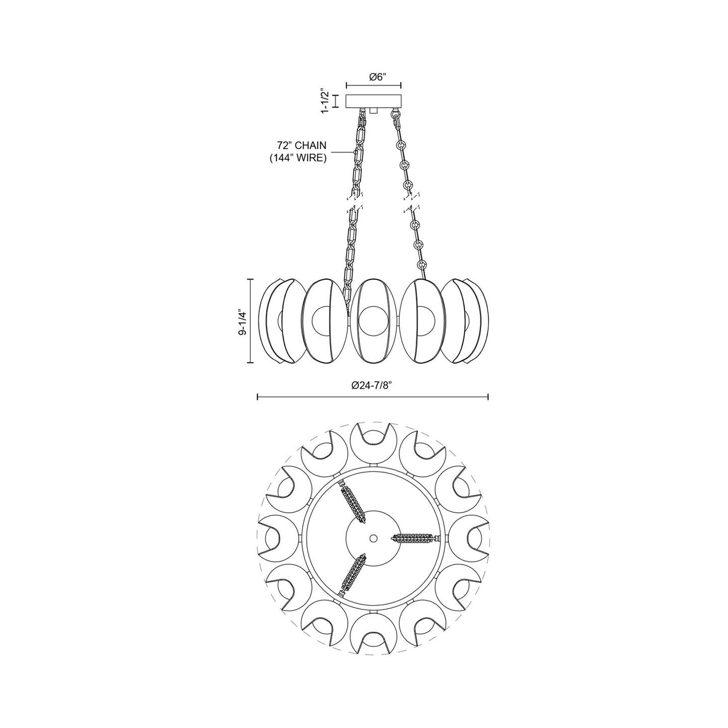 Cortez LED Chandelier - line drawing.