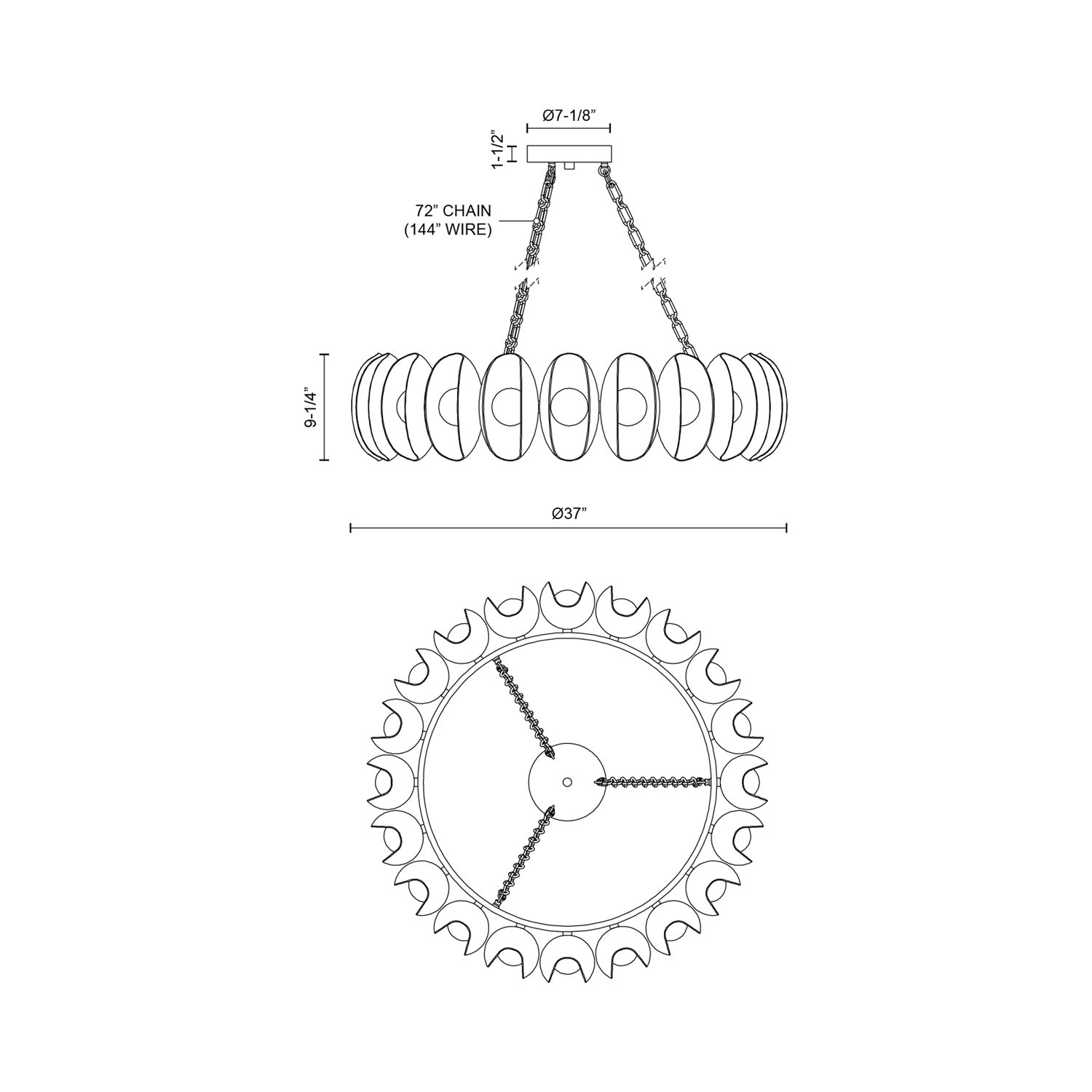 Cortez LED Chandelier - line drawing.
