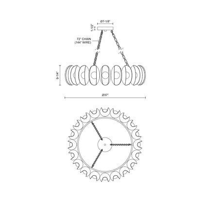 Cortez LED Chandelier - line drawing.
