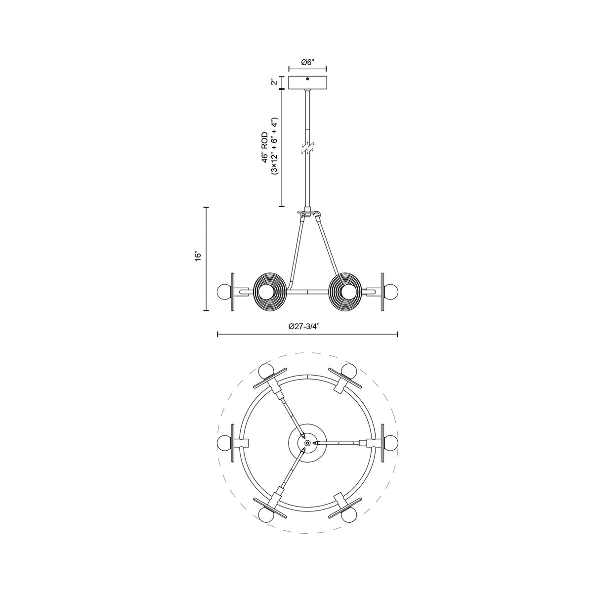 Dahlia LED Chandelier - line drawing.
