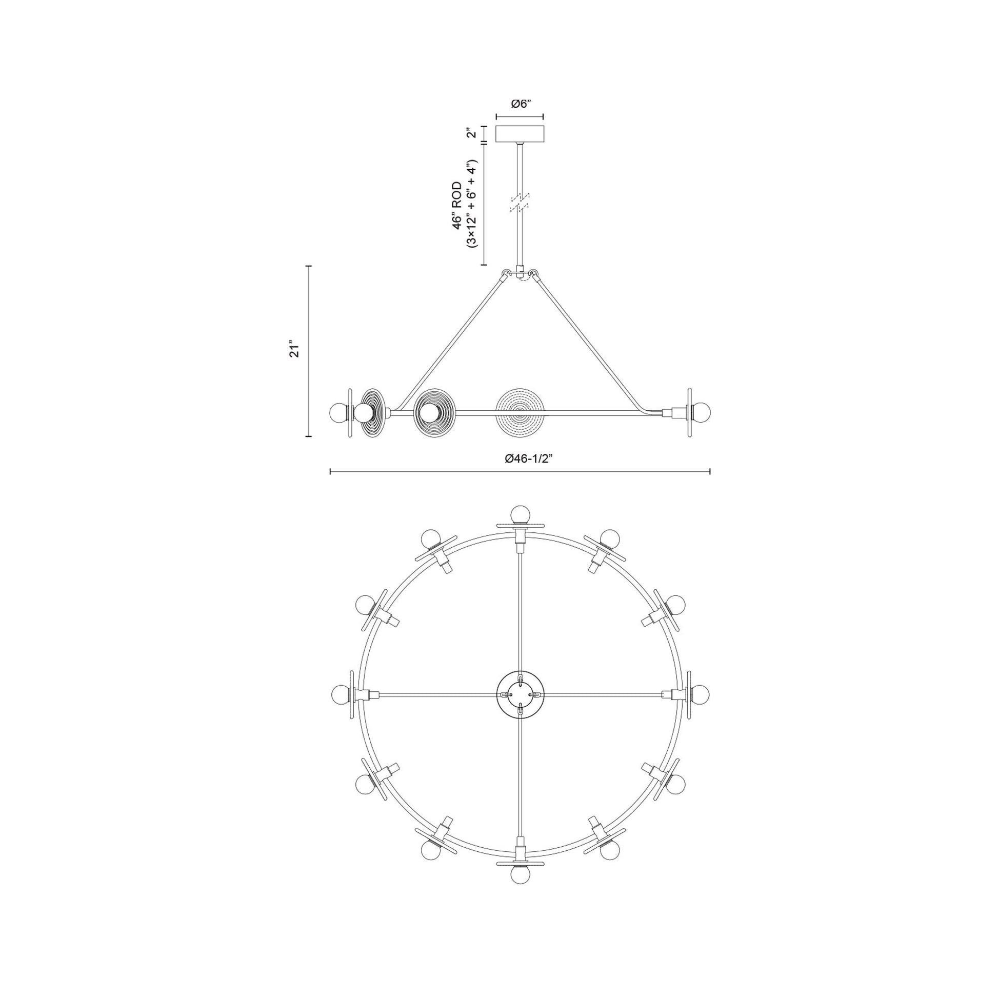 Dahlia LED Chandelier - line drawing.