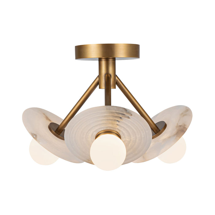 Dahlia LED Semi Flush Mount Ceiling Light in Vintage Brass.