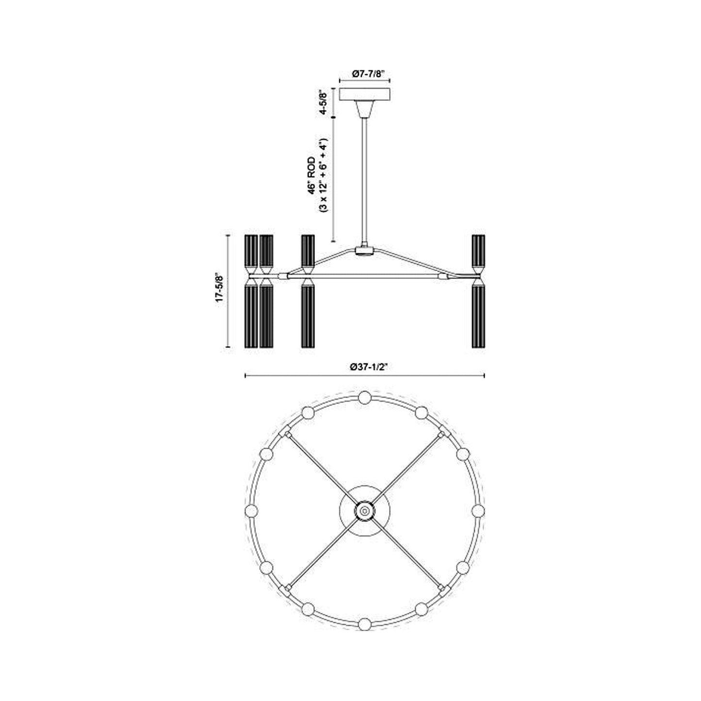 Edwin LED Chandelier line-drawing.