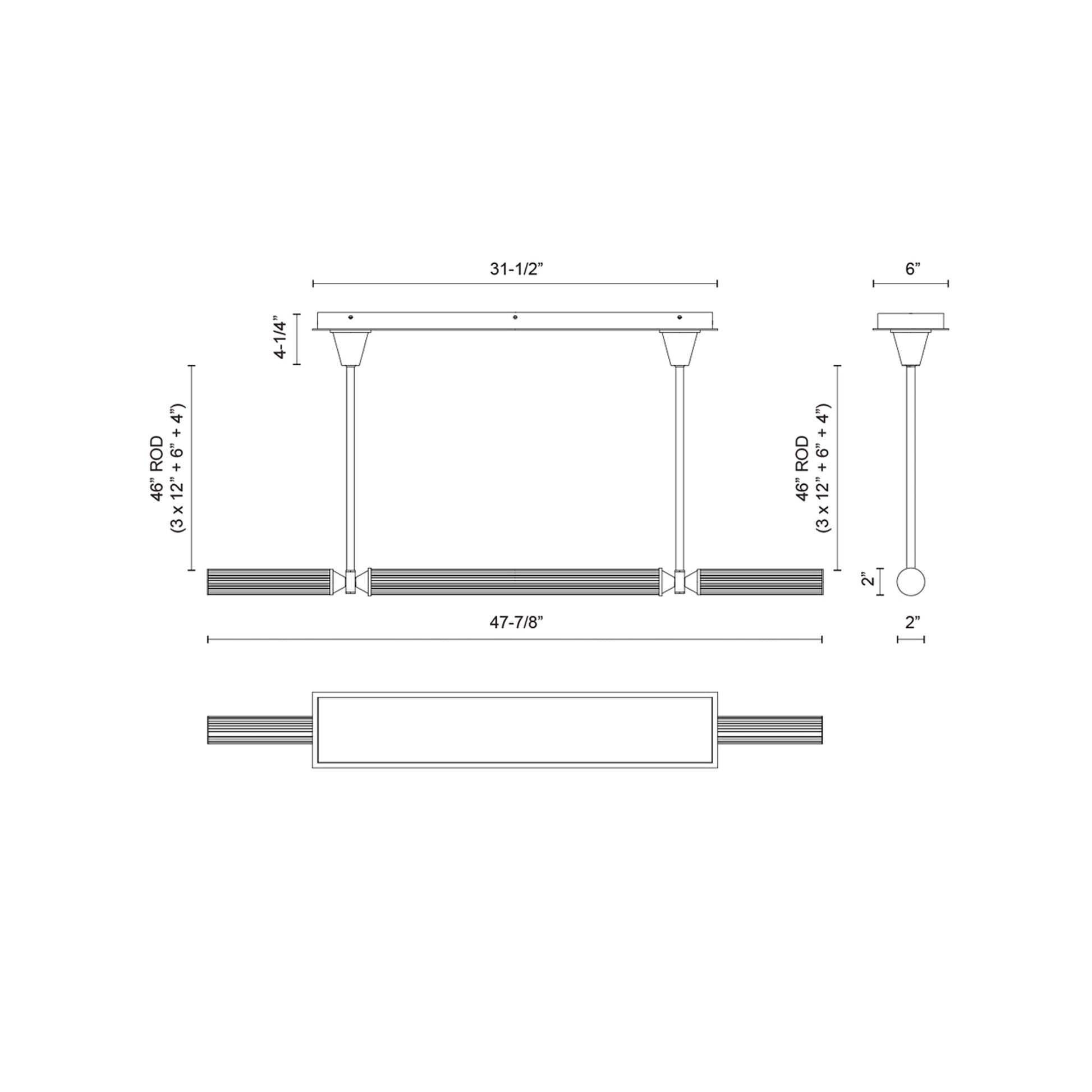 Edwin Linear LED Pendant Light - line drawing.