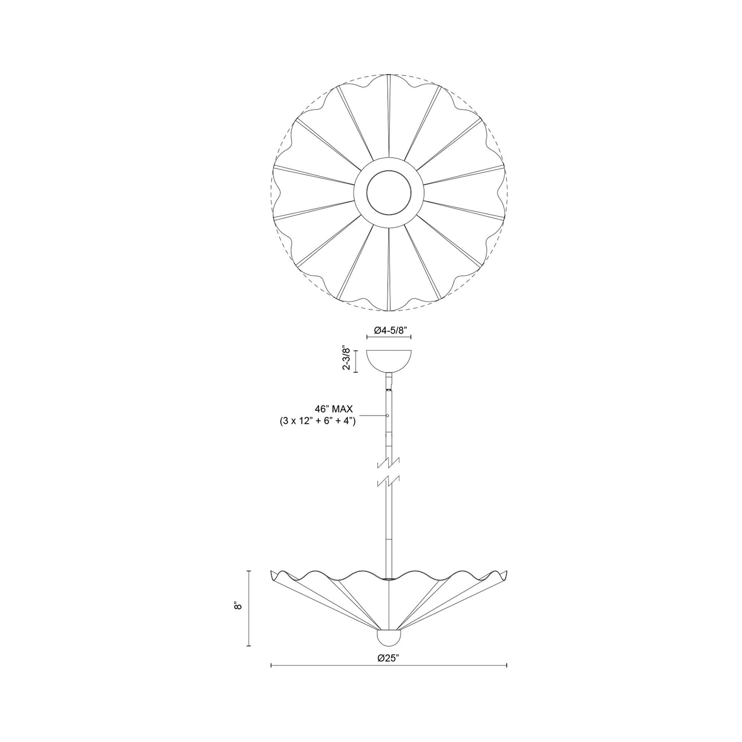 Furrow LED Pendant Light - line drawing.