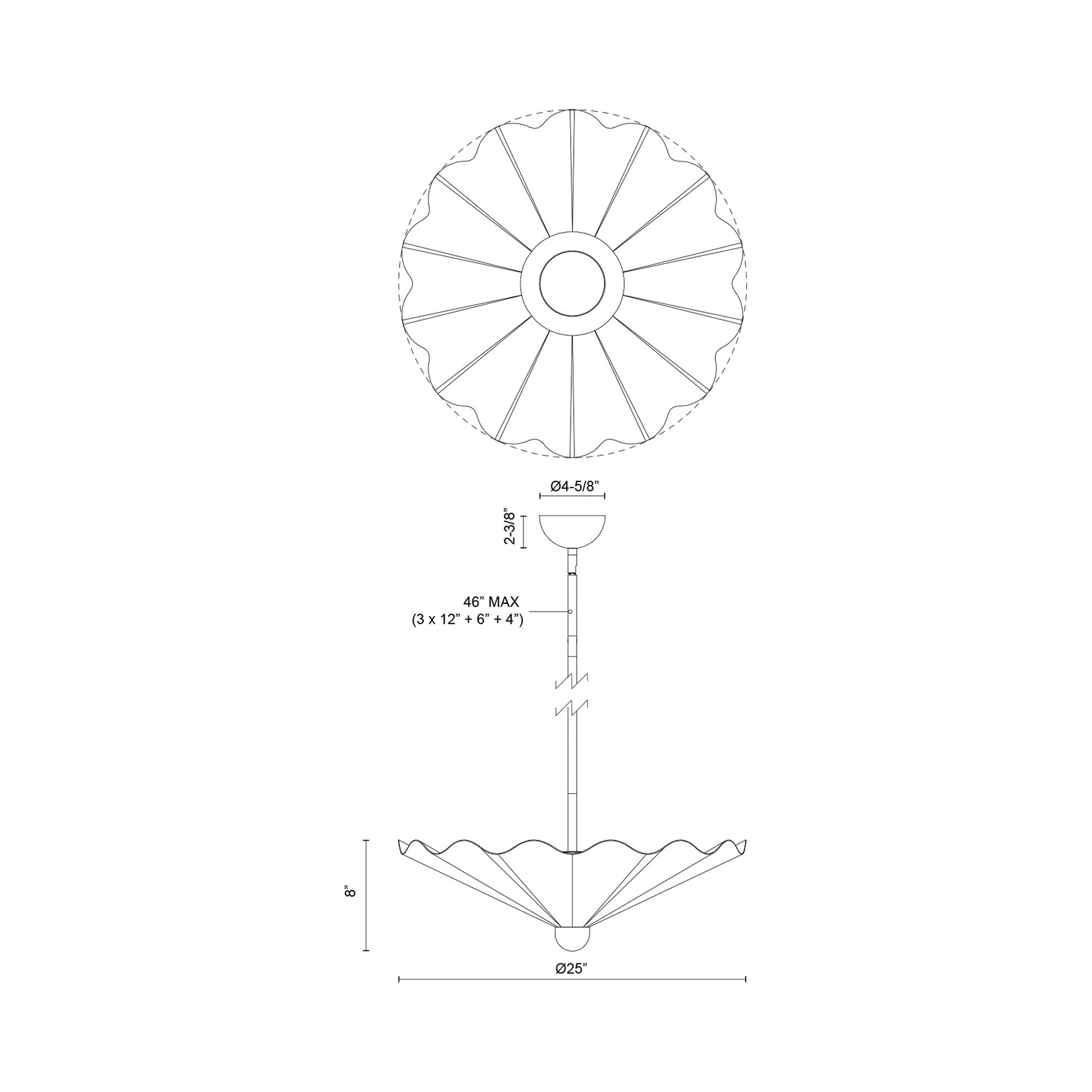 Furrow LED Pendant Light - line drawing.