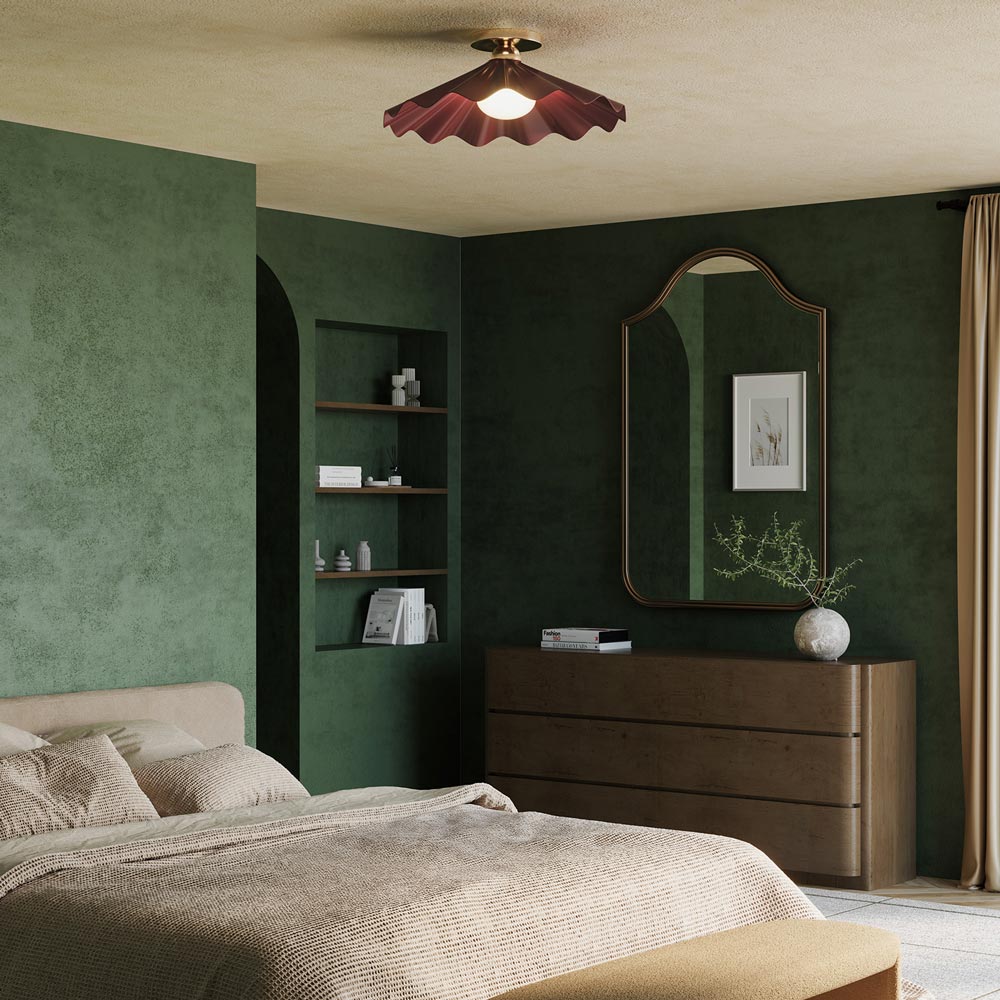 Furrow Semi Flush Mount Ceiling Light in bedroom.