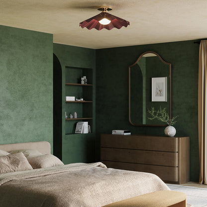 Furrow Semi Flush Mount Ceiling Light in bedroom.
