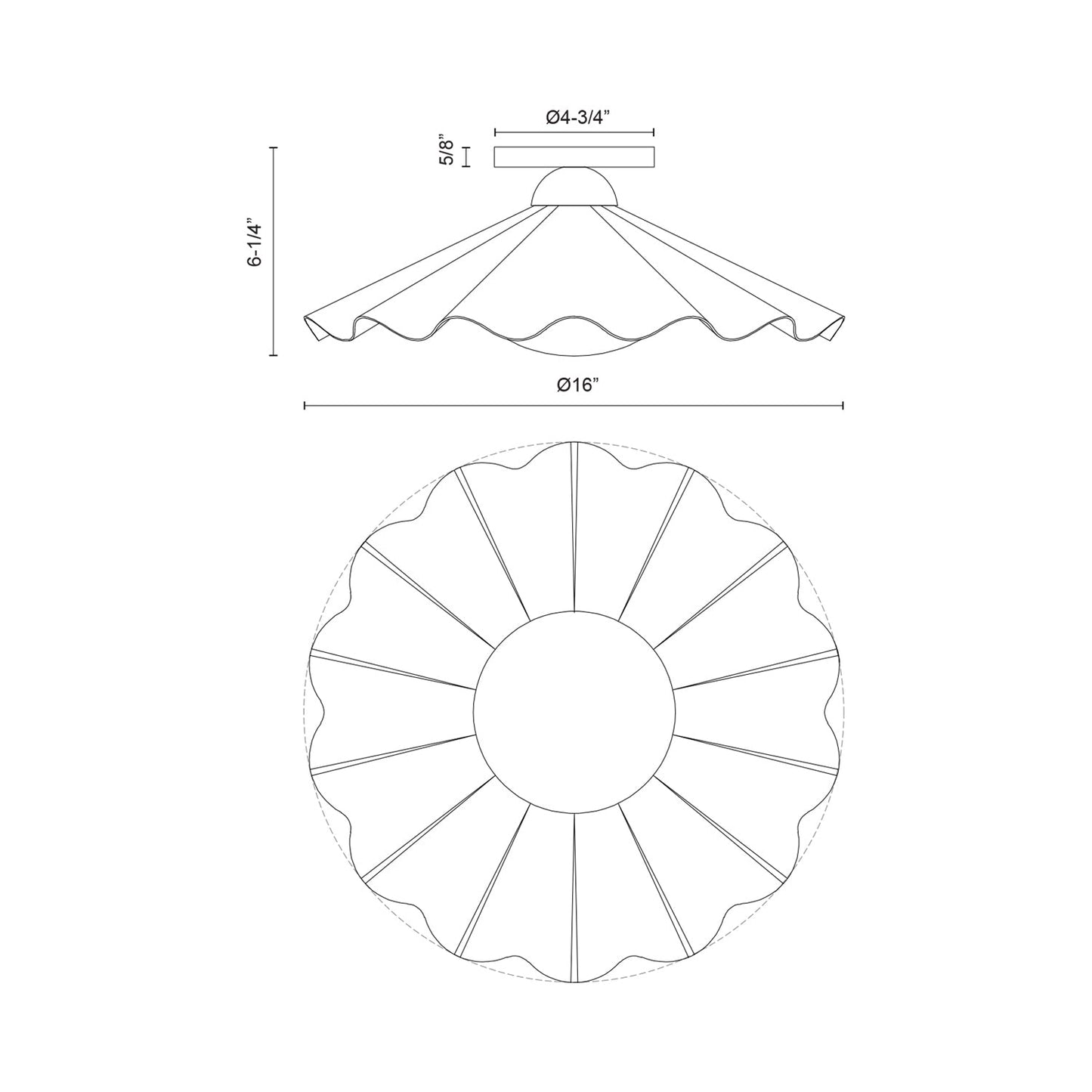 Furrow Semi Flush Mount Ceiling Light - line drawing.
