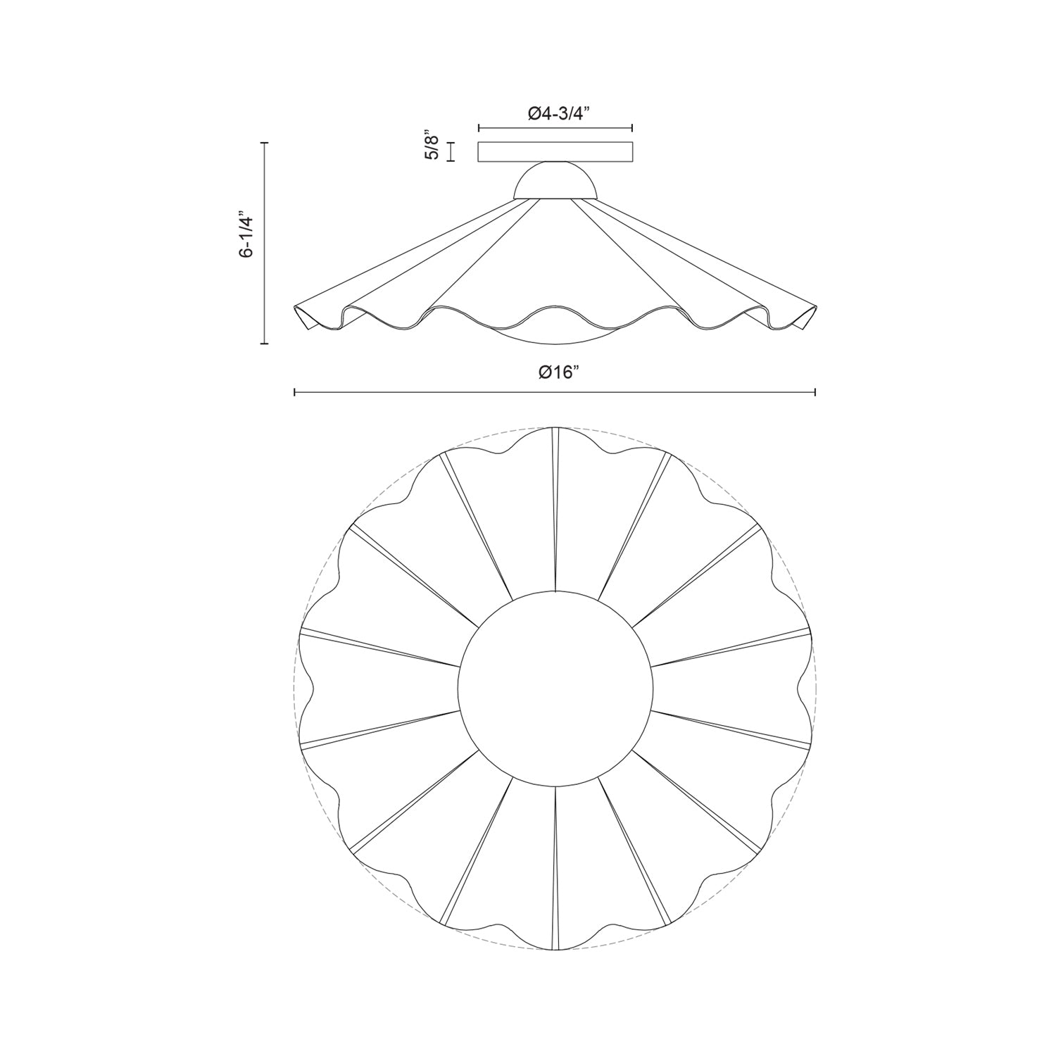 Furrow Semi Flush Mount Ceiling Light - line drawing.