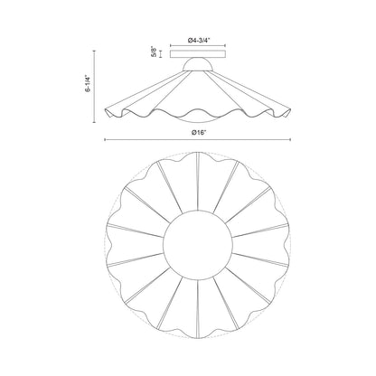 Furrow Semi Flush Mount Ceiling Light - line drawing.