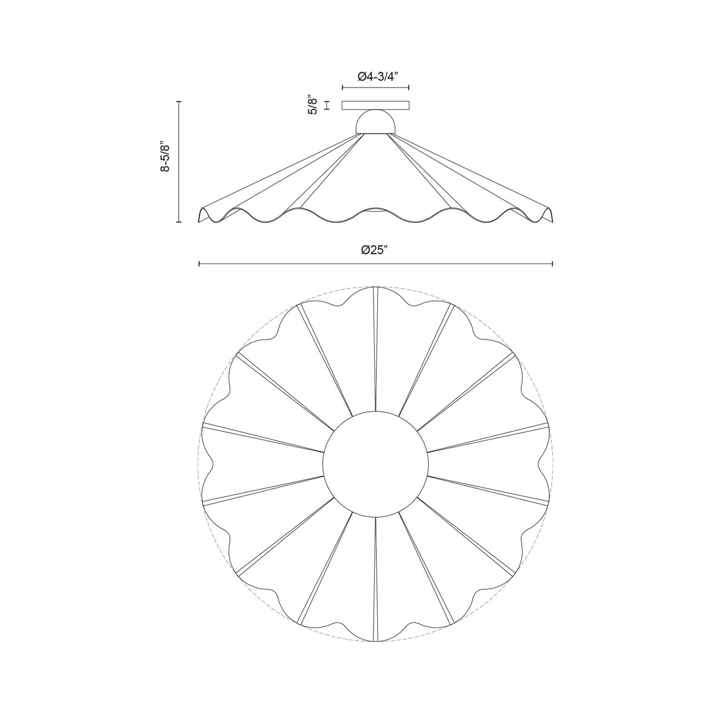 Furrow Semi Flush Mount Ceiling Light - line drawing.