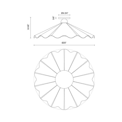 Furrow Semi Flush Mount Ceiling Light - line drawing.