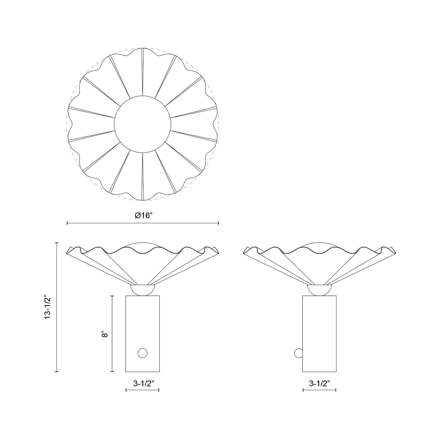Furrow Table Lamp - line drawing.