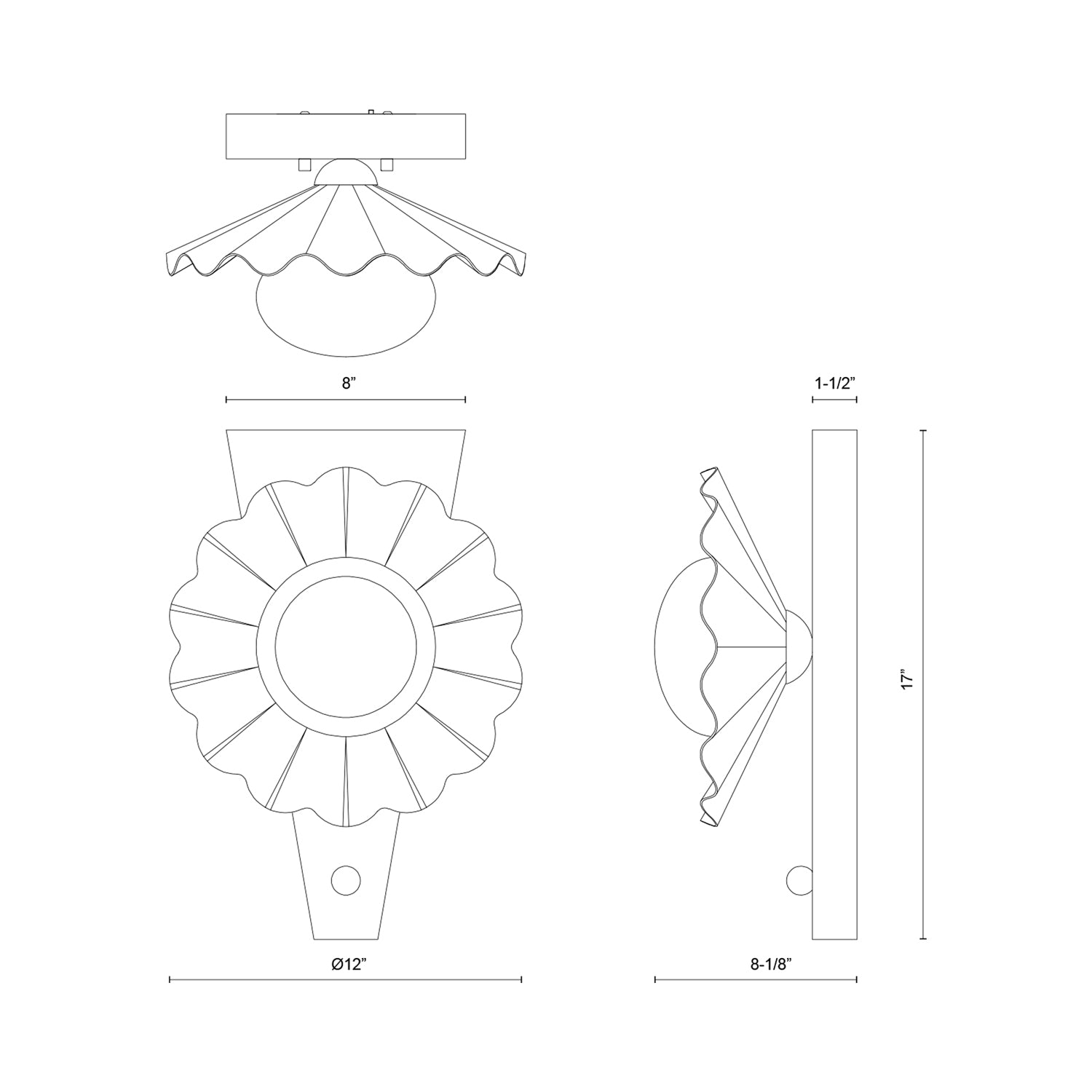 Furrow Wall Light - line drawing.
