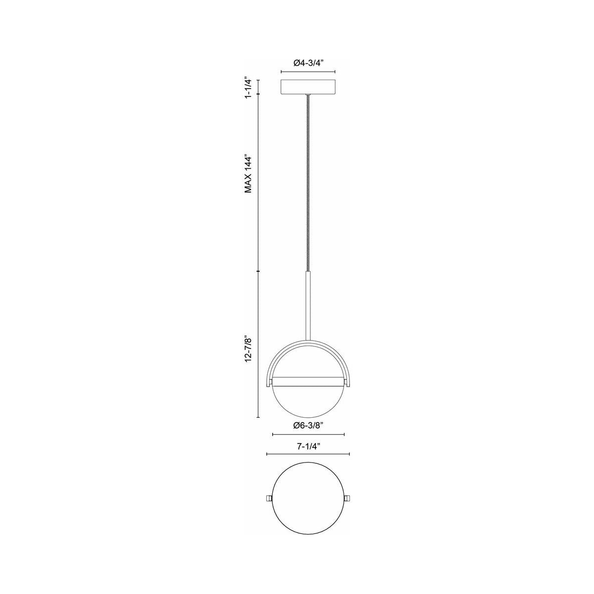 Globo LED Mini Pendant Light - line drawing.