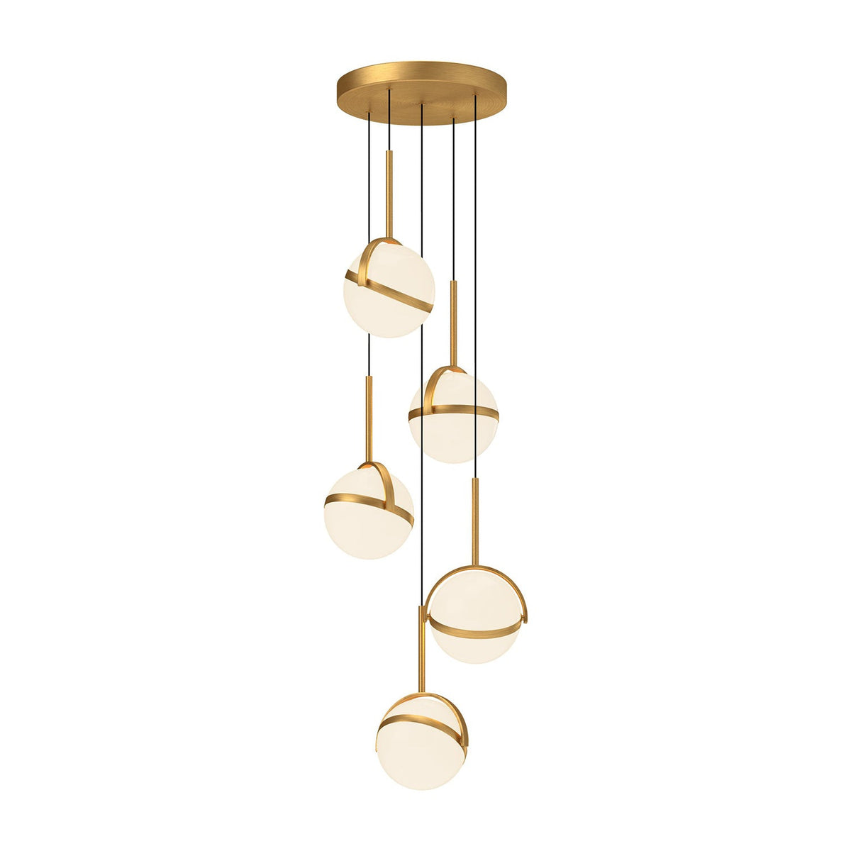 Globo Multi-Light LED Pendant Light in Brushed Gold (5-Light).