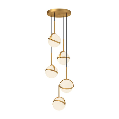 Globo Multi-Light LED Pendant Light in Brushed Gold (5-Light).