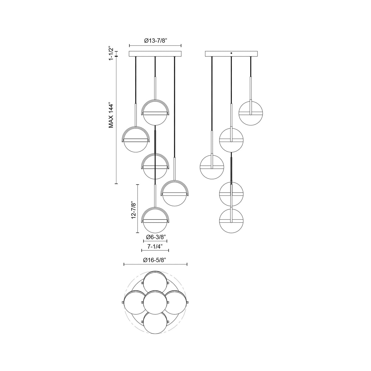 Globo Multi-Light LED Pendant Light - line drawing.