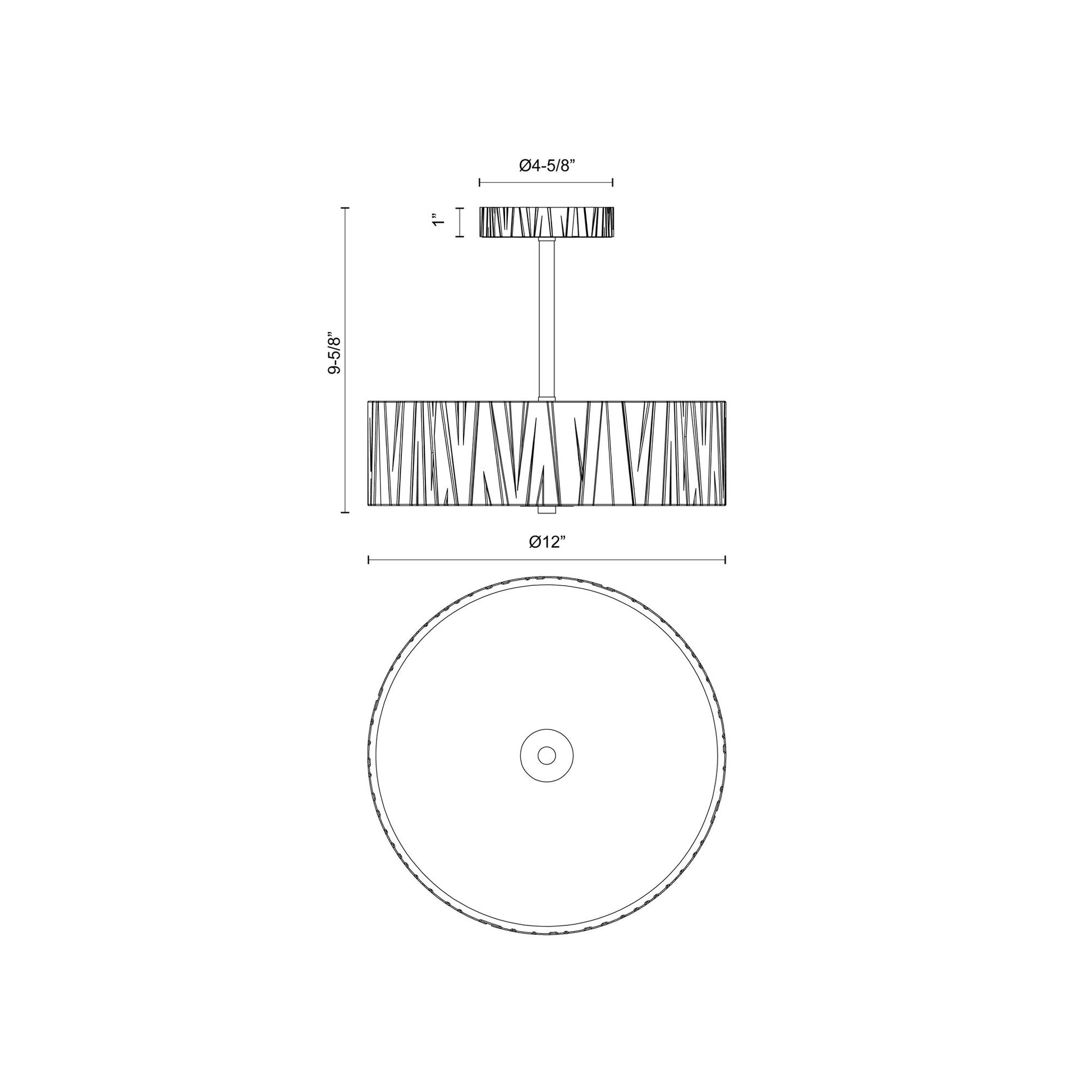 Kensington LED Semi Flush Mount Ceiling Light - line drawing.