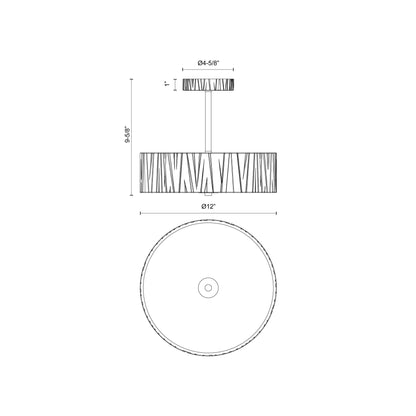 Kensington LED Semi Flush Mount Ceiling Light - line drawing.