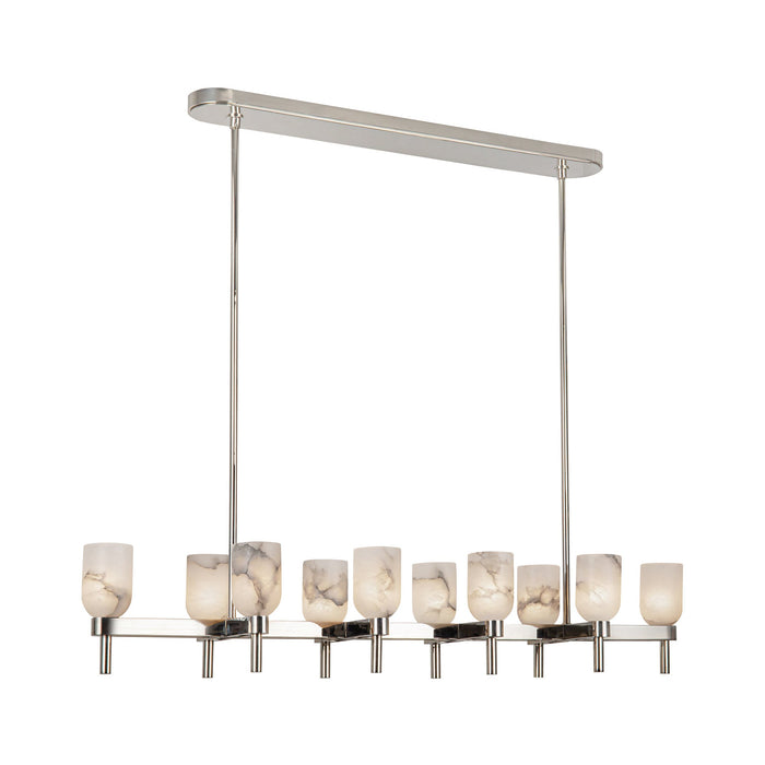 Lucian Linear Pendant Light in Polished Nickel/Alabaster.